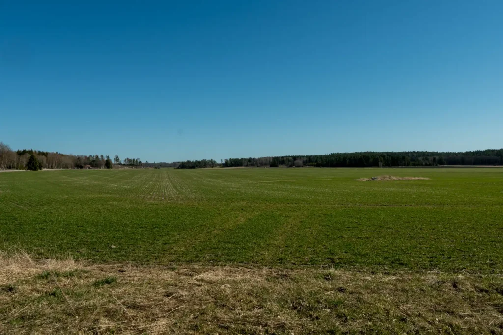 Vy mot Altuna kyrka från söder, ståendes vid Eklunda.